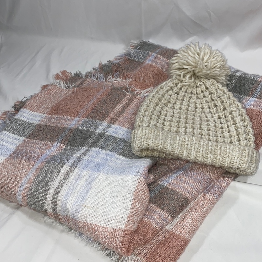 🔥Pink purple white grey blanket plaid scarf